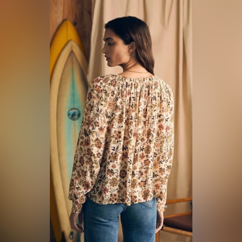 Faherty Emery Blouse Taos Floral Floral Relax Fit Romantic Women's XS - Picture 3 of 7